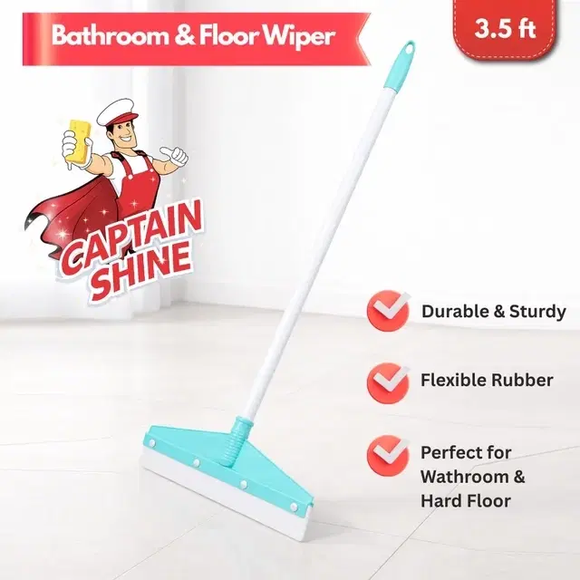 Captain Shine Bathroom & Floor Wiper, 16" Wiper Blade, 3.5ft Rod Size