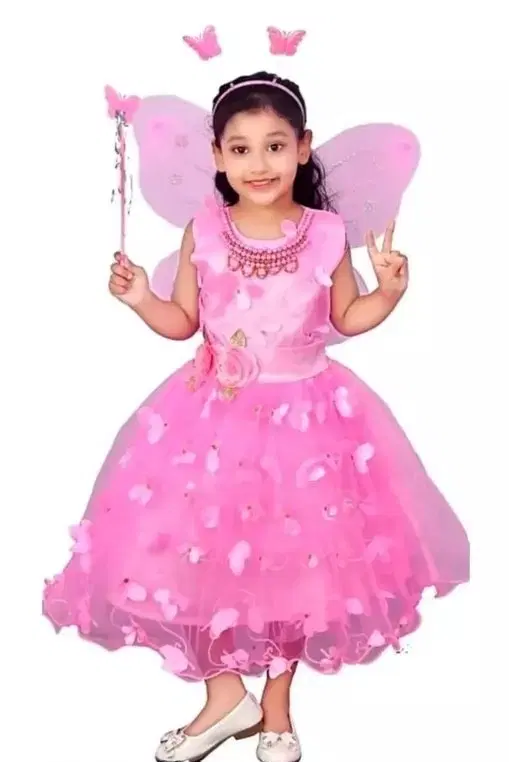 Cotton Blend Solid Frocks for Girls (Pink, 8-9 Years)