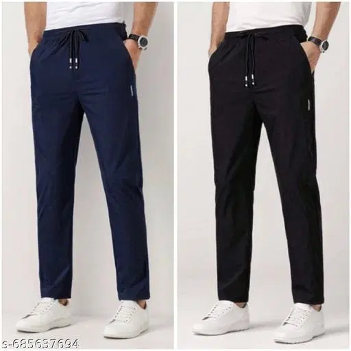 Cotton Pants for Men, Black, Pack of 2 (34)