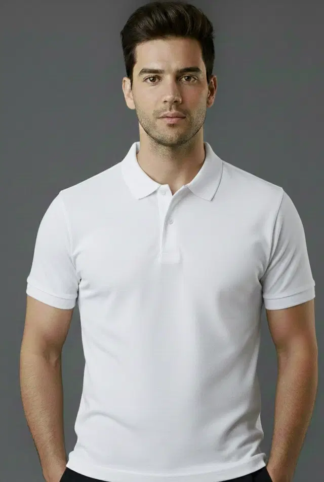 Cotton Blend Polo Neck T-shirt for men, White (S)