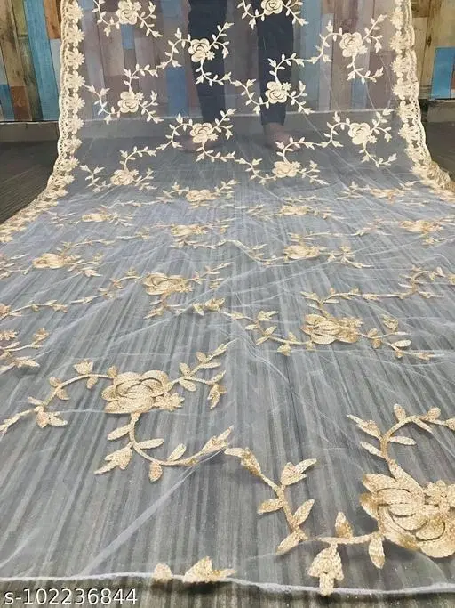 Embroidered Jaipuri Net (Cream, Free Size)