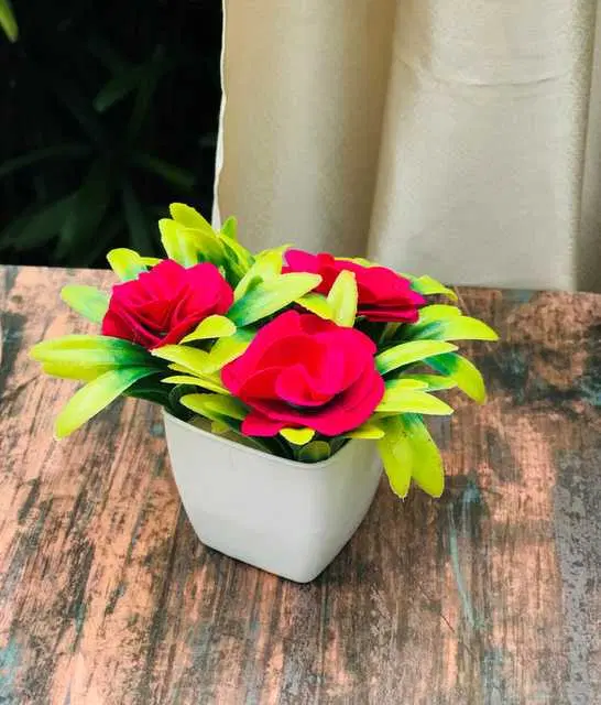 Duli Natural Looking Artificial Flower Pot For Home Decoration, Dark Pink, D-6