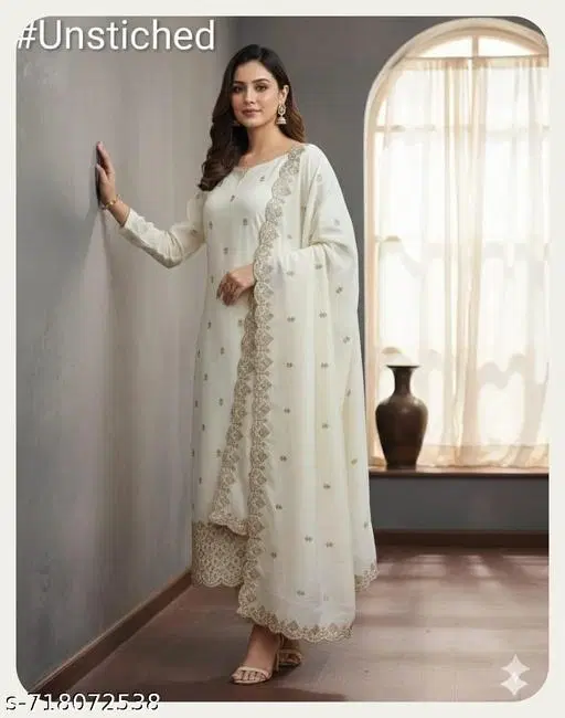 Vichitra Silk Punjabi/All Over Suits for Women (Multicolor, 5.85 meter (S)