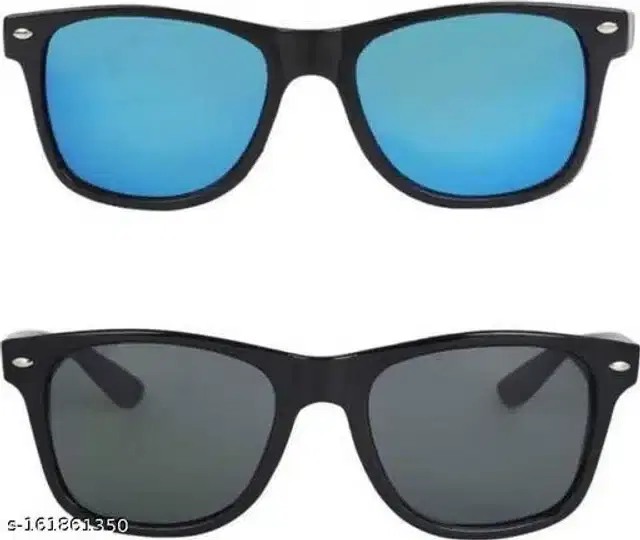 Sunglasses for Unisex, Pack of 2 (Blue & Black)