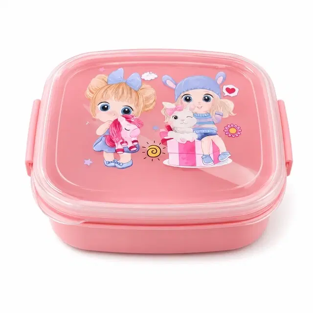 Lunch Box with Fork Pink Unicorn Bunny