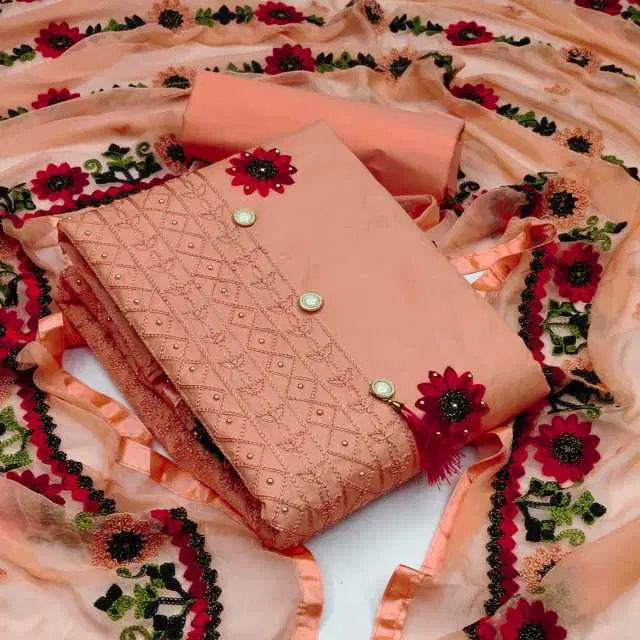 Women's Unstiched Dress Material Suit (Orange) (VK-239)