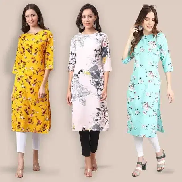 Women Crepe Printed Kurta, Pack Of 3 (Multicolor, XL) (SD-420)