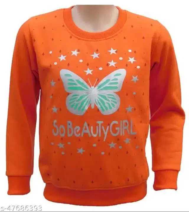 Fleece Printed Full Sleeves Round Neck Sweatshirt for Girls (Orange, 2-3 Years)