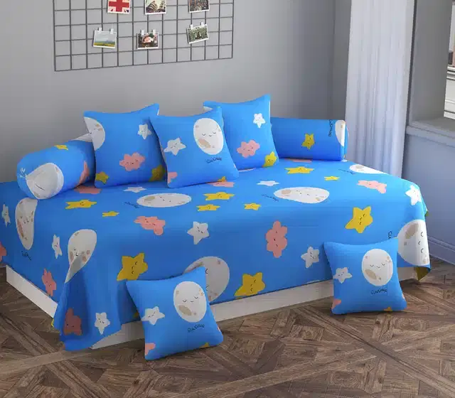 Microfiber Diwan Cover Set, Blue, Pack of 8