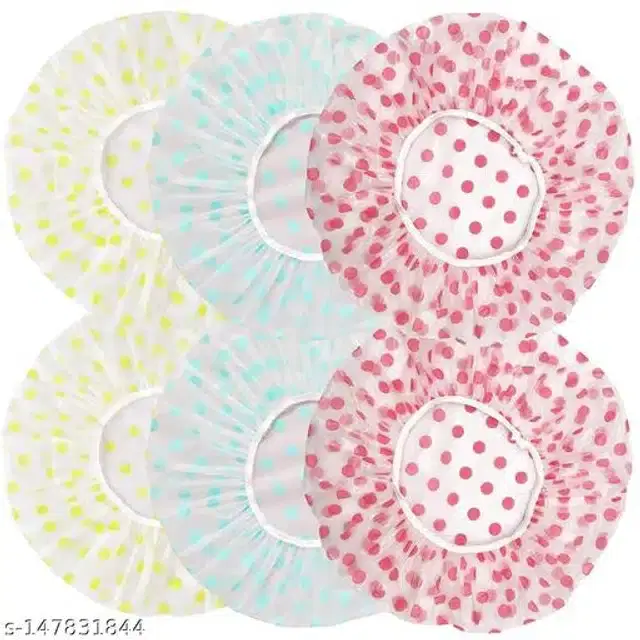 Plastic Waterproof Shower Caps, Multicolor, Pack of 6
