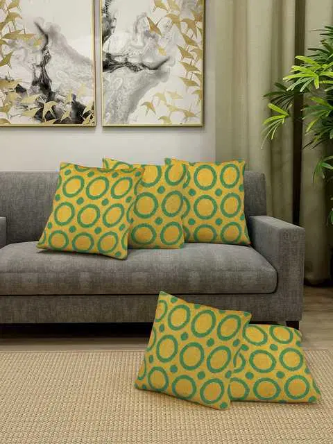 Klotthe Geometric Cotton Cushion Covers, Yellow, 30X30 Cm, Set of 5, K-30