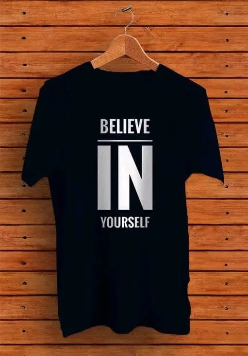 Round Neck Printed T-Shirt for Men, Black (L)