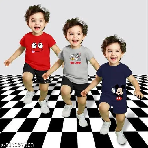 Cotton Blend Printed Clothing Set for Boys, Multicolour, Pack Of 3 (0-1 Months)