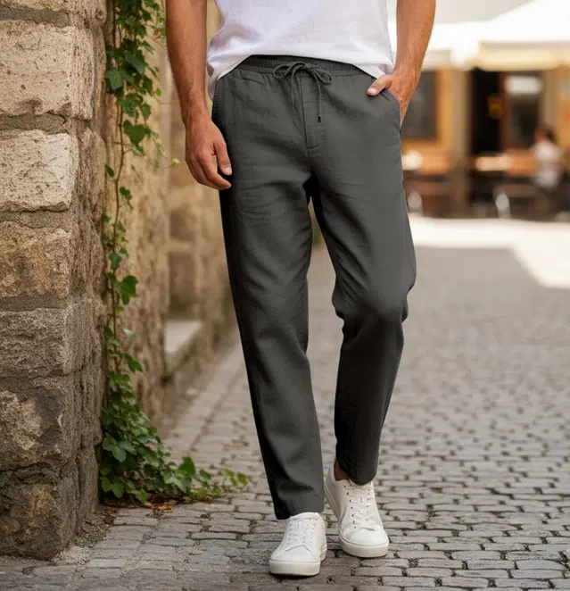 Linen Trousers for Men (Dark Green, 34)