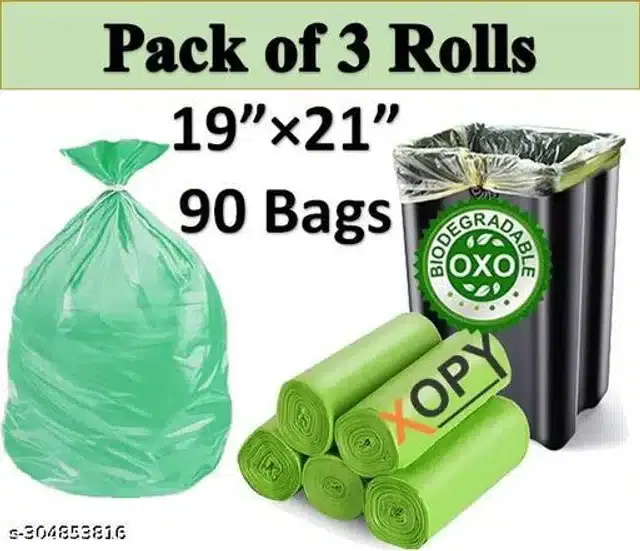 Biodegradable 30 Pcs Garbage Bags, Green, 19x21 inches, Pack of 3