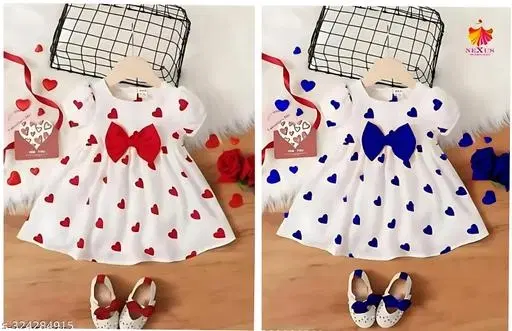 Casual Cotton Frock for Girls (White, 2-3 Years)