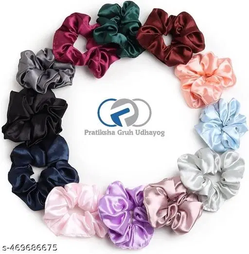 Stylish Scrunchies for Women (Pink, Pack of 12)