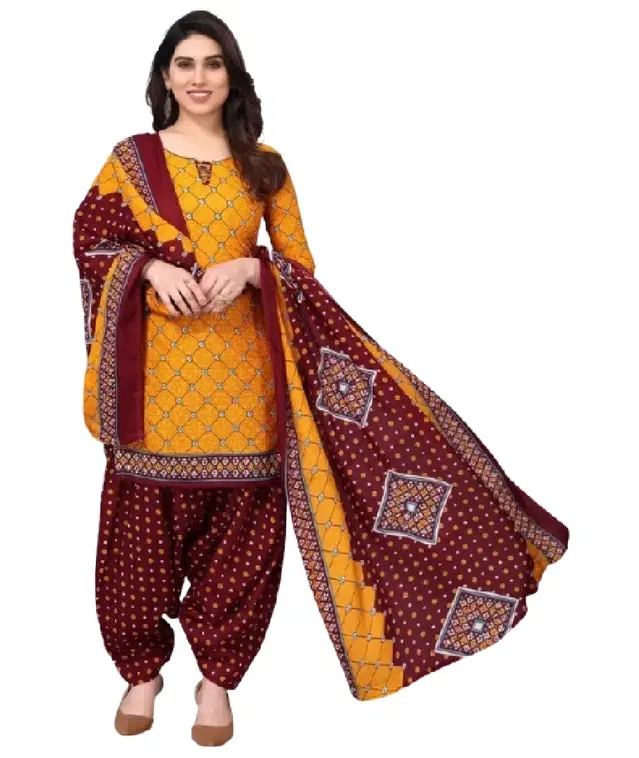 Cotton Blend Printed Unstitched Suit with Dupatta for Women, White (9)