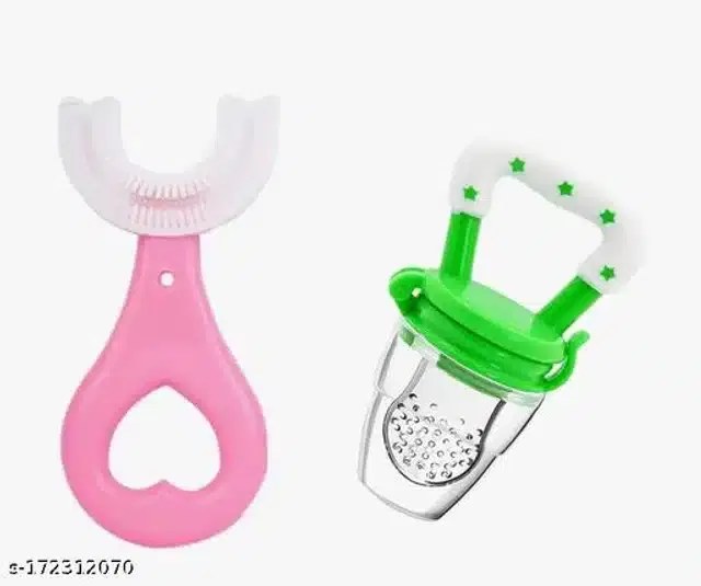 Silicone Nibbler with Toothbrush for Infants, Multicolor, Set of 2