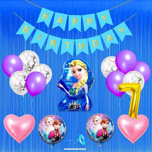 Disney Frozen Theme 7th Birthday Decoration Kit for Kids (Blue)Pcs Of 20 ,(Set Of 1)