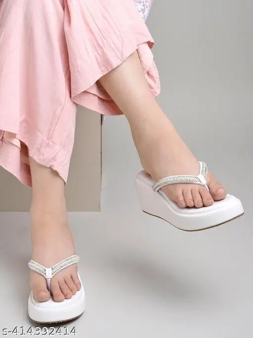 Shoetopia White Wedge Sandals (Size IND-3)