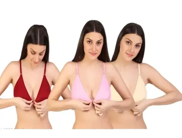 Cotton Blend Solid Bras for Women, Pack of 3 (Multicolor, 36)