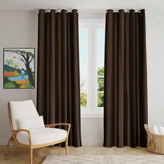 Polyester Solid Door & Window Curtains, Pack of 2, Brown, 5 feet