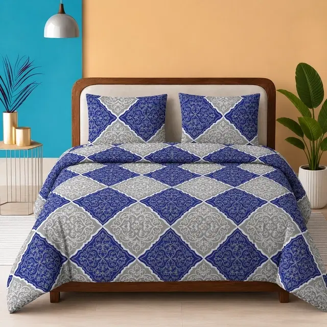 SimpleHome Abstract Double Bedsheet Blue 82x88inch
