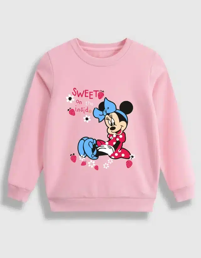 Fleece Printed Sweatshirt for Girls (Pink, 4-5 Years)