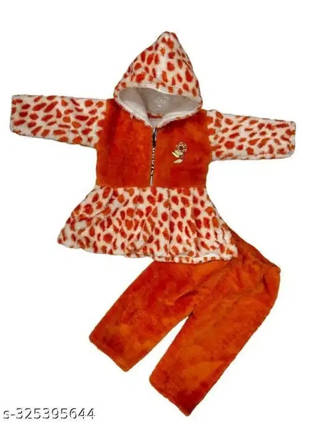 Hoodies with Bottom Set for Girls (Orange, 3-6 Months)