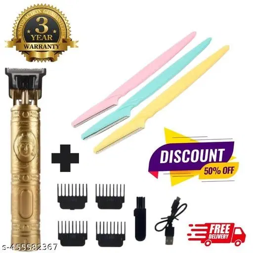 Metal Buddha Style Trimmer for Men with 3 Pcs Face Razor, Multicolor, Set of 2