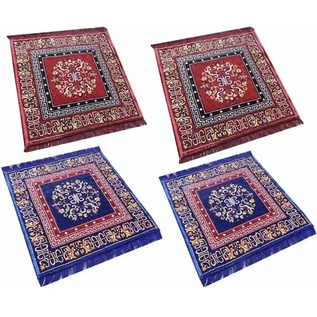 Velvet Pooja Mats, Multicolor, Pack of 4, 19x19 Inches