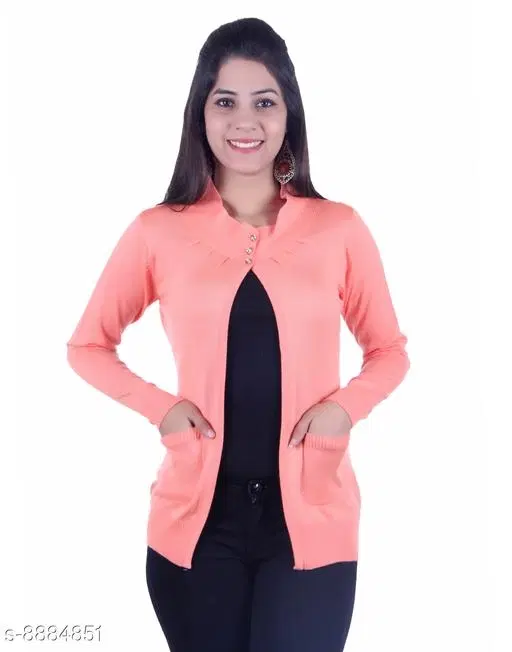 Acrylic Solid Sweater for Women (Peach, M)