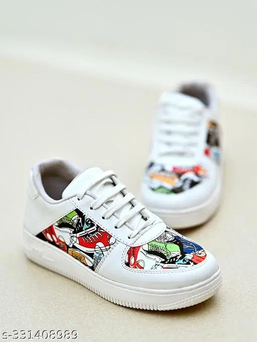Printed Synthetic Sneakers for Women (White, IND-7)