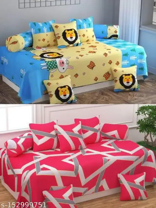 Polycotton Diwan Cover Set, Multicolor, Combo of 2