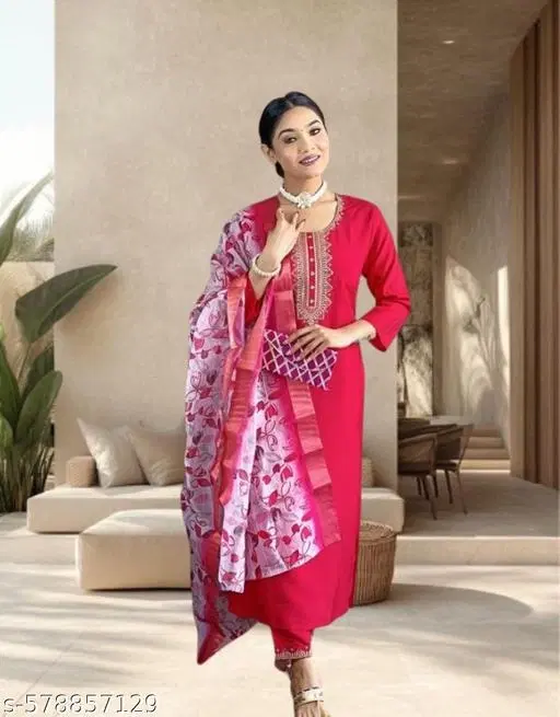 Dupatta Set for Women (Pink, S)