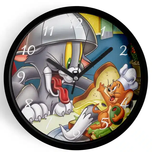 Analog Tom & Jerry Wall Clock for Home, Black, 7 Inches