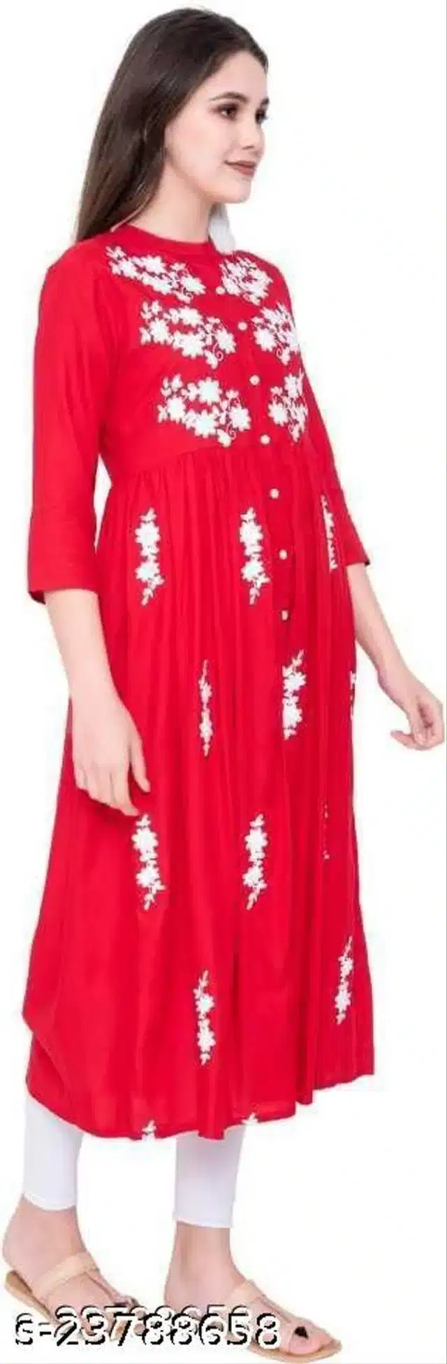 Rayon Printed Gown for Women (Red, S)