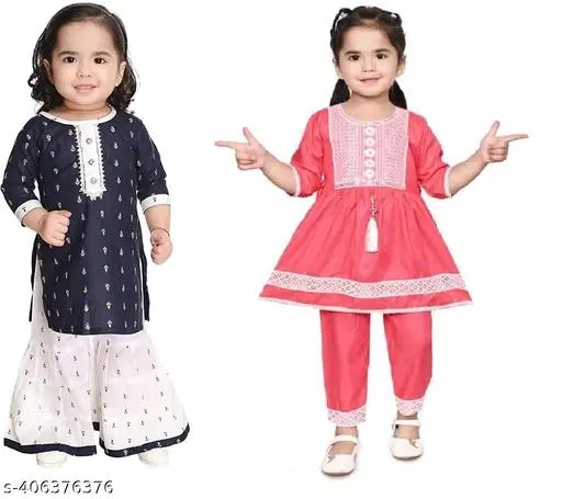 Rayon Kurta Set for Girls, Pack of 2 (Multicolor, 12-18 Months)