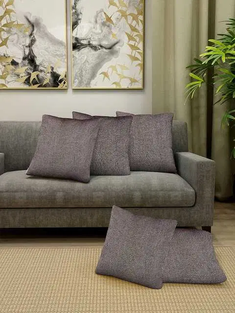 Klotthe Self Design Polycotton Cushion Covers, Brown, 30X30 Cm, Set of 5, K-13