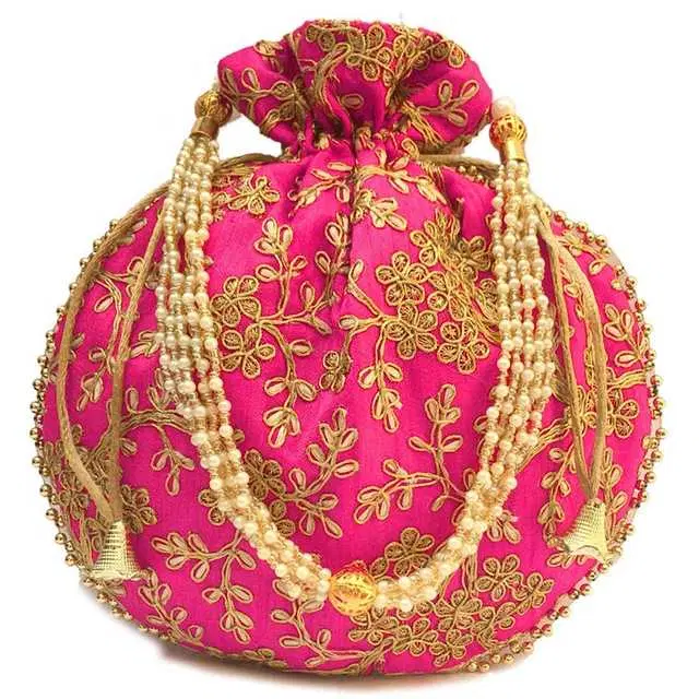 Cotton Silk Ethnic & Traditional Handheld Potli for Women, Pink, A-26