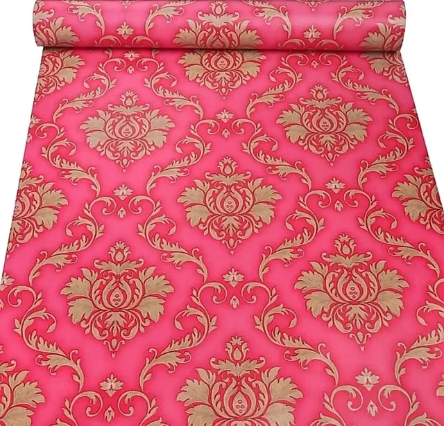 Pvc Vinyl Diy Self Adhesive Decorative Peel Stick Wallpaper For Living Room & Hall 45x304cm (Damask Red)