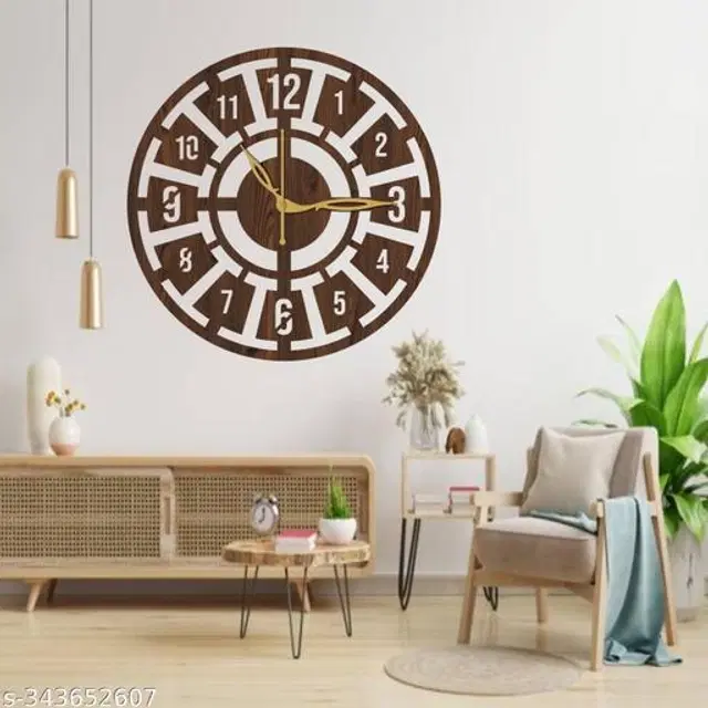 Wooden Wall Clock for Home, Brown