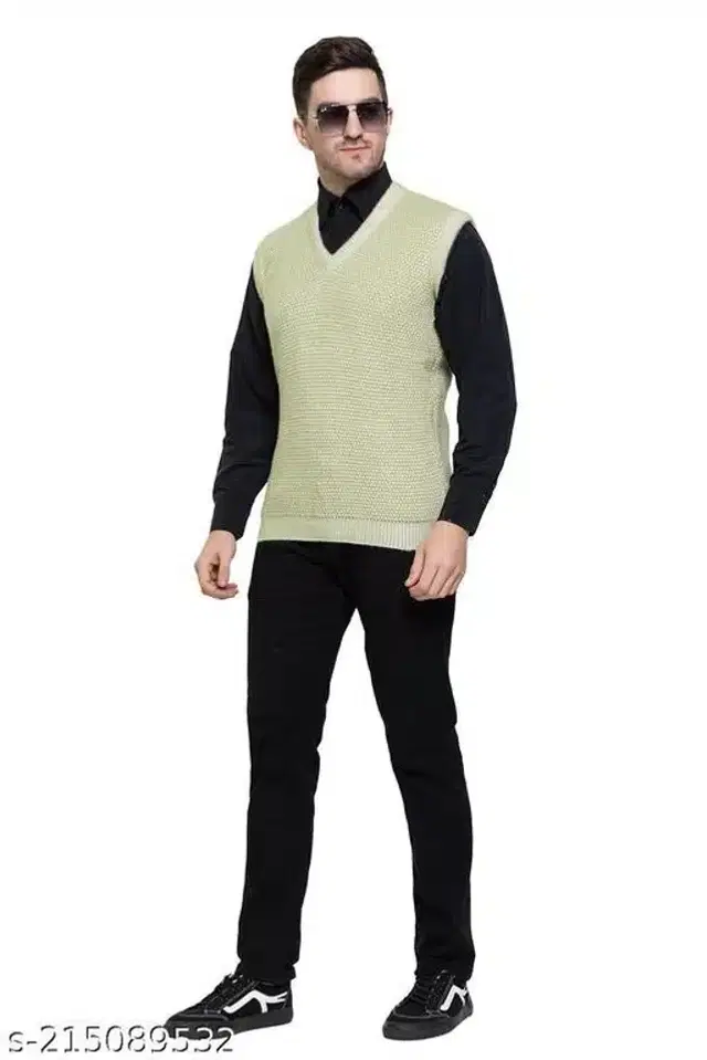 Woolen Sleeveless Sweater for Men (Green, M)