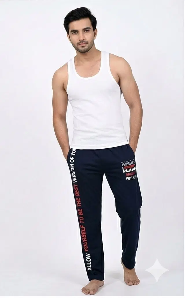 Cotton Abstract Track Paints For Men, Navyblue (M)