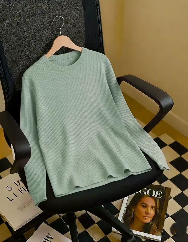 Cotton Blend Solid Sweatshirt for Men, Sea Green (M)