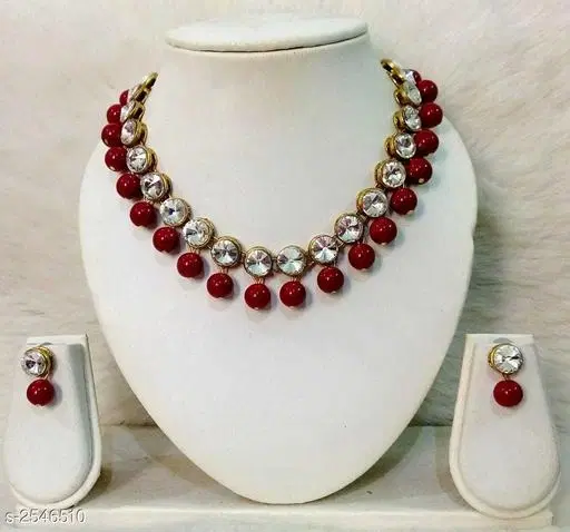 Beaded Alloy Jewellery Set for Women & Girls, Maroon