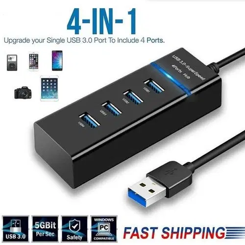 Premium Hi-Speed 4 Type A Ports USB Hub, Black