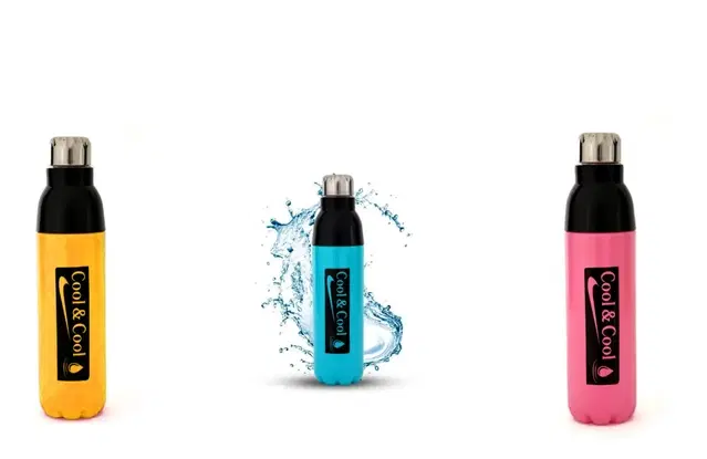 Fancy Plastic Water Bottles, Multicolor, 1000 ml, Pack of 3
