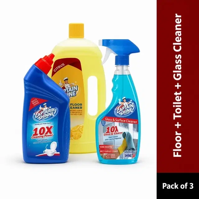 Captain Shine Floor Cleaner 1 L (Citrus) + Captain Shine Toilet Cleaner 500 ml + Captain Shine Glass Cleaner 500 ml
